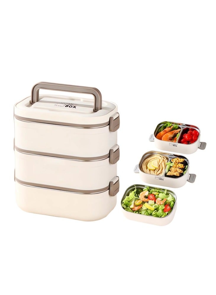 GGEROU صندوق غداء بنتو للأطفال والبالغين، صندوق تيفين محمول معزول، مجموعة 3 طبقات قابلة للتكديس من صناديق بنتو الفولاذ المقاوم للصدأ 2400 مل - Image 1