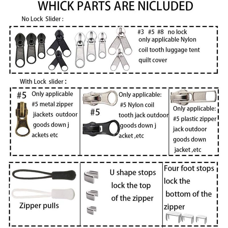 252 Pcs Zipper Repair Kit Replacement Zipper, Zipper Pulls, Installation Tools for Bags Tents Luggage Sleeping Bag Jacket Outdoor - Image 3