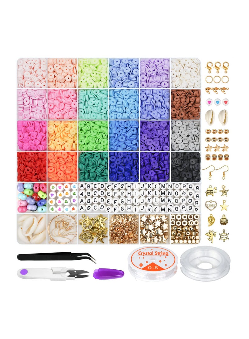 SYOSI 6000PCS Clay Beads for Bracelet Making, (6mm) 24 Colors Polymer Clay Beads Spacer Heishi Beads Preppy Bracelets 6mm Heishi Beads for Jewelry Crafting Heishi Beads for Jewelry Crafting Making Kit - Image 1