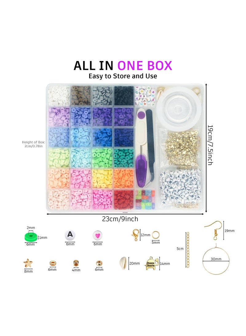 SYOSI 6000PCS Clay Beads for Bracelet Making, (6mm) 24 Colors Polymer Clay Beads Spacer Heishi Beads Preppy Bracelets 6mm Heishi Beads for Jewelry Crafting Heishi Beads for Jewelry Crafting Making Kit - Image 5