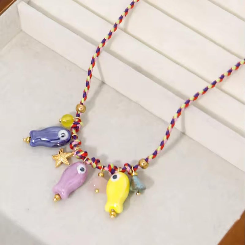 Dhdfisd Starfish Fish Necklace Boho Beachy Hawaiian Colorful Summer Beach Coastal Choker Necklace for Women Men (Starfish fish) - Image 5