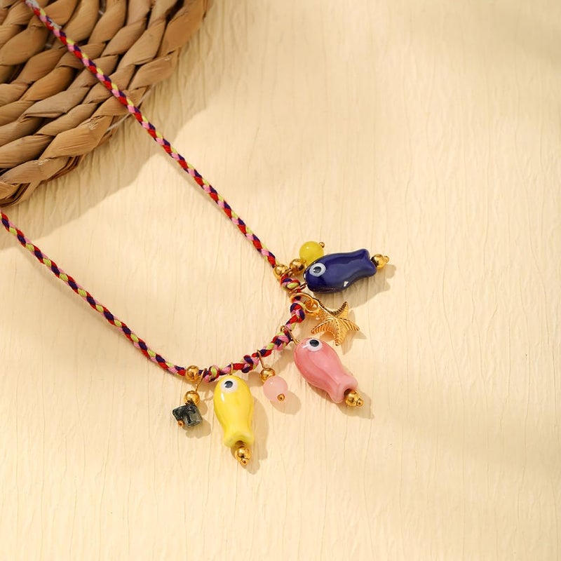 Dhdfisd Starfish Fish Necklace Boho Beachy Hawaiian Colorful Summer Beach Coastal Choker Necklace for Women Men (Starfish fish) - Image 4