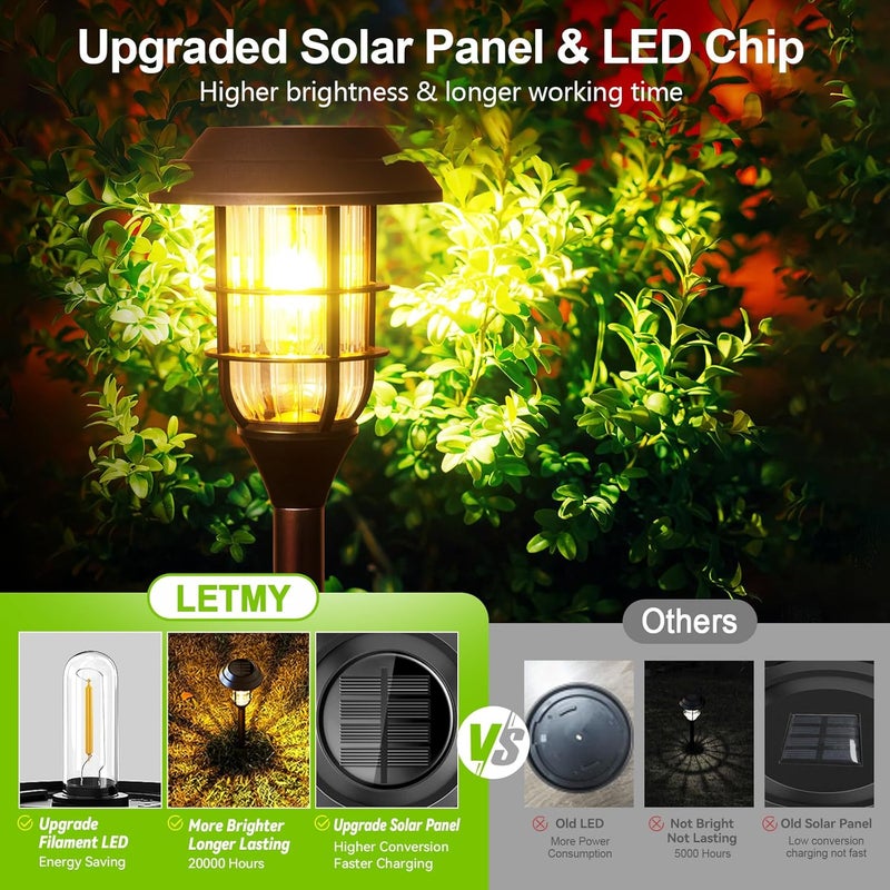 LET MY Solar Pathway Lights Outdoor, 8 Pack Bright Solar Lights Outdoor, IP66 Waterproof Auto On/Off Solar Garden Lights Solar Powered Landscape Lighting for Yard Patio Walkway Driveway Pathway - Black - Image 4
