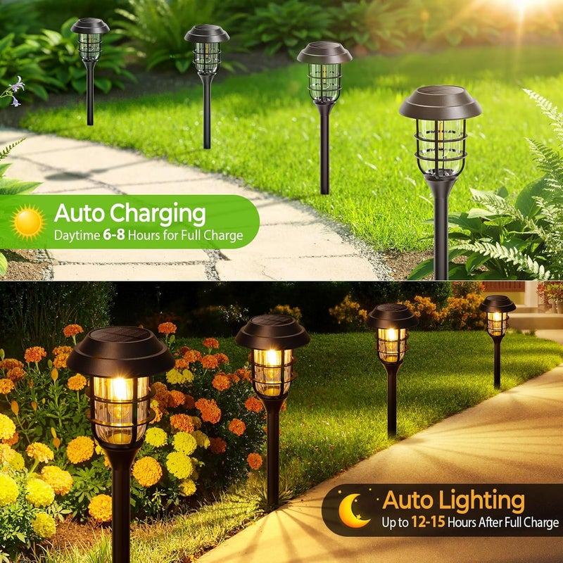 LET MY Solar Pathway Lights Outdoor, 8 Pack Bright Solar Lights Outdoor, IP66 Waterproof Auto On/Off Solar Garden Lights Solar Powered Landscape Lighting for Yard Patio Walkway Driveway Pathway - Black - Image 3