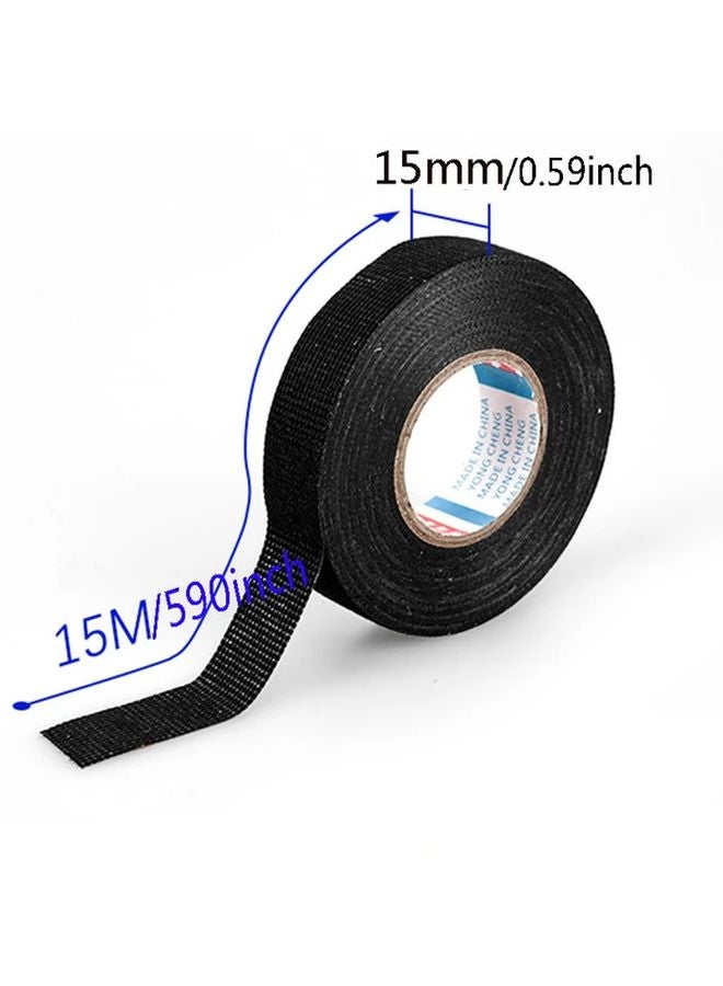 شريط قماش لاصق أسود مقاوم للحرارة 15 متر 590.55 بوصة لتجميع أسلاك السيارات - Image 1