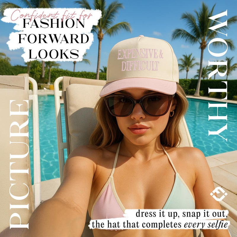 Funky Junque Two Tone Vintage Snapback Hat - Expensive & Difficult - Rose/Beige - Image 4