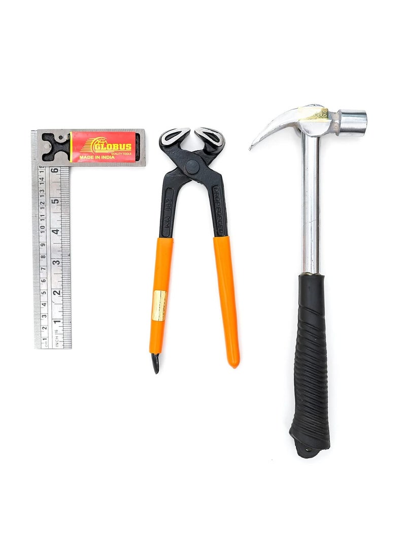 globus GLOBUS 1434 STEEL HAND TOOL SET3 PCS 12 LBS HAMMER 8 COBBLER PINCER AND TRY SQUARE 6  - Image 1