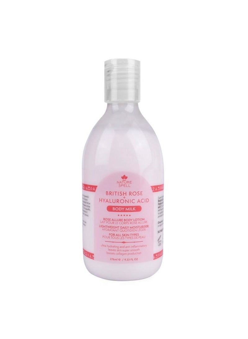 Nature Spell Nature Spell British Rose & Hyaluronic Acid Body Milk 276ml – Hydrating & Nourishing  - Image 2