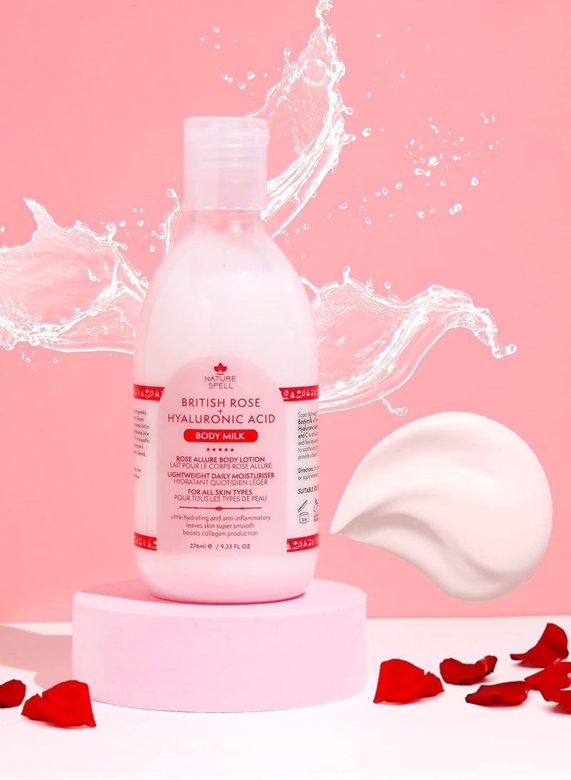 Nature Spell Nature Spell British Rose & Hyaluronic Acid Body Milk 276ml – Hydrating & Nourishing  - Image 3