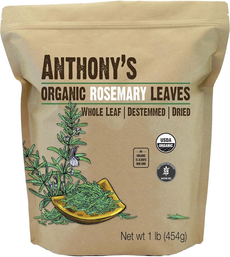 Anthony's أوراق إكليل الجبل المجففة العضوية من أنتوني - 1 رطل أوراق كاملة، بدون سيقان، غير معدلة وراثيًا، خالية من الغلوتين - Image 1