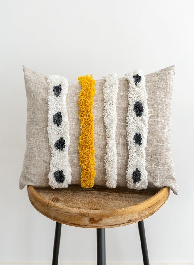 VANNCIO Boho Tufted Lumbar Throw Pillow Cover with Handwoven Stripes, Linen Cotton Simple Decorative Cushion Case for Couch Sofa, 1 PC (Beige Yellow, 12x20 inch) - Image 1