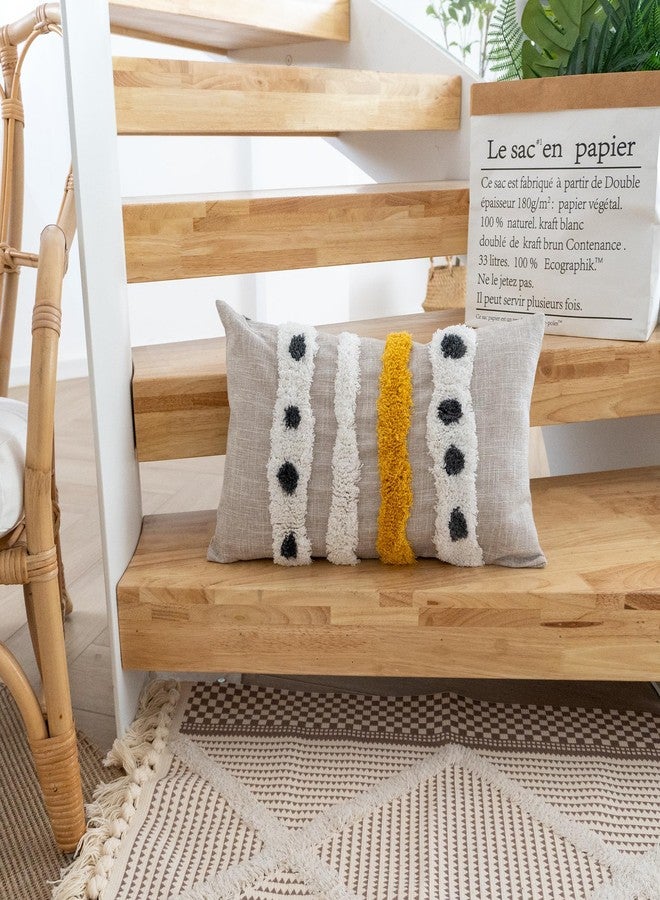 VANNCIO Boho Tufted Lumbar Throw Pillow Cover with Handwoven Stripes, Linen Cotton Simple Decorative Cushion Case for Couch Sofa, 1 PC (Beige Yellow, 12x20 inch) - Image 4