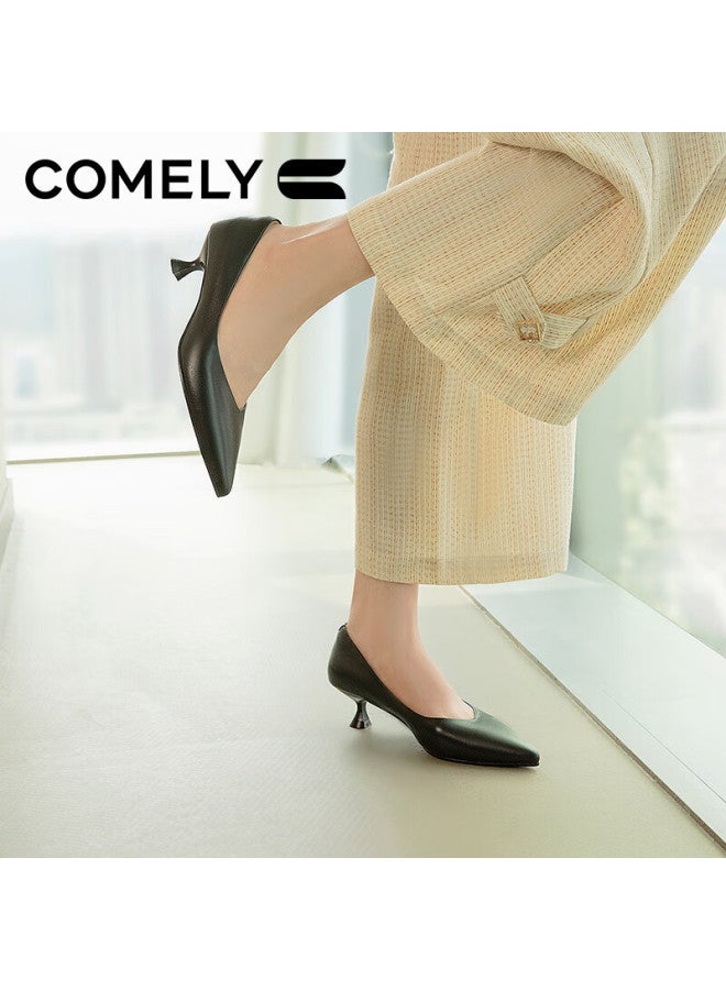 Comely Women's Spring High Heels Wine Glass Heel Fashion Commuter Dating Single Shoes Simple Pointed Professional Shoes Black Size 37 - Image 2