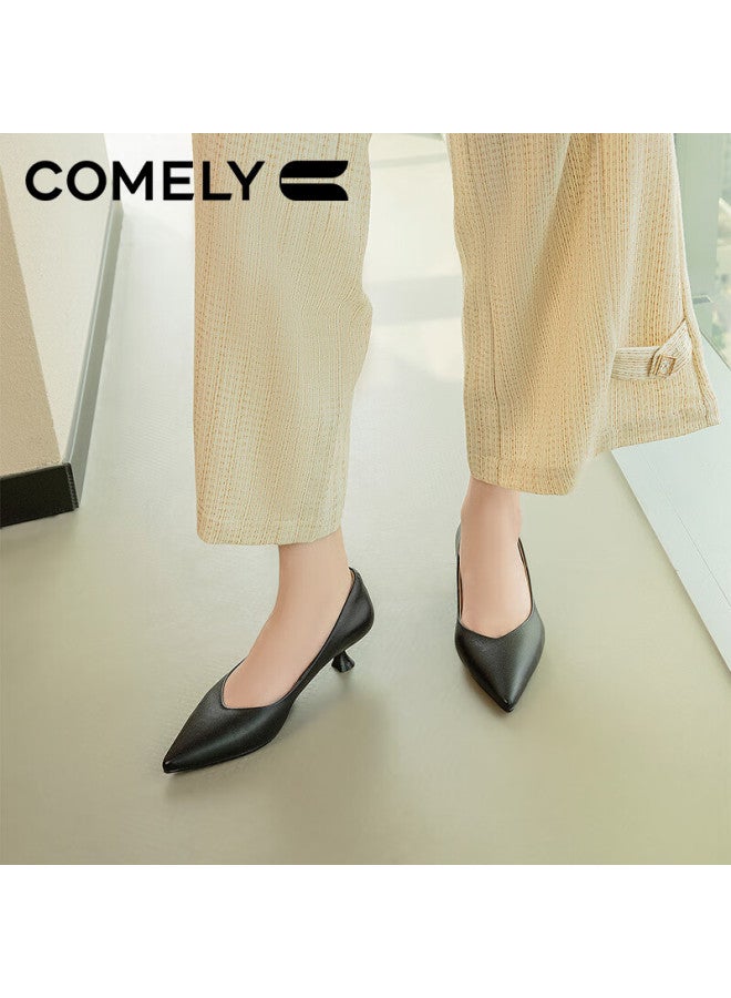Comely Women's Spring High Heels Wine Glass Heel Fashion Commuter Dating Single Shoes Simple Pointed Professional Shoes Black Size 37 - Image 3