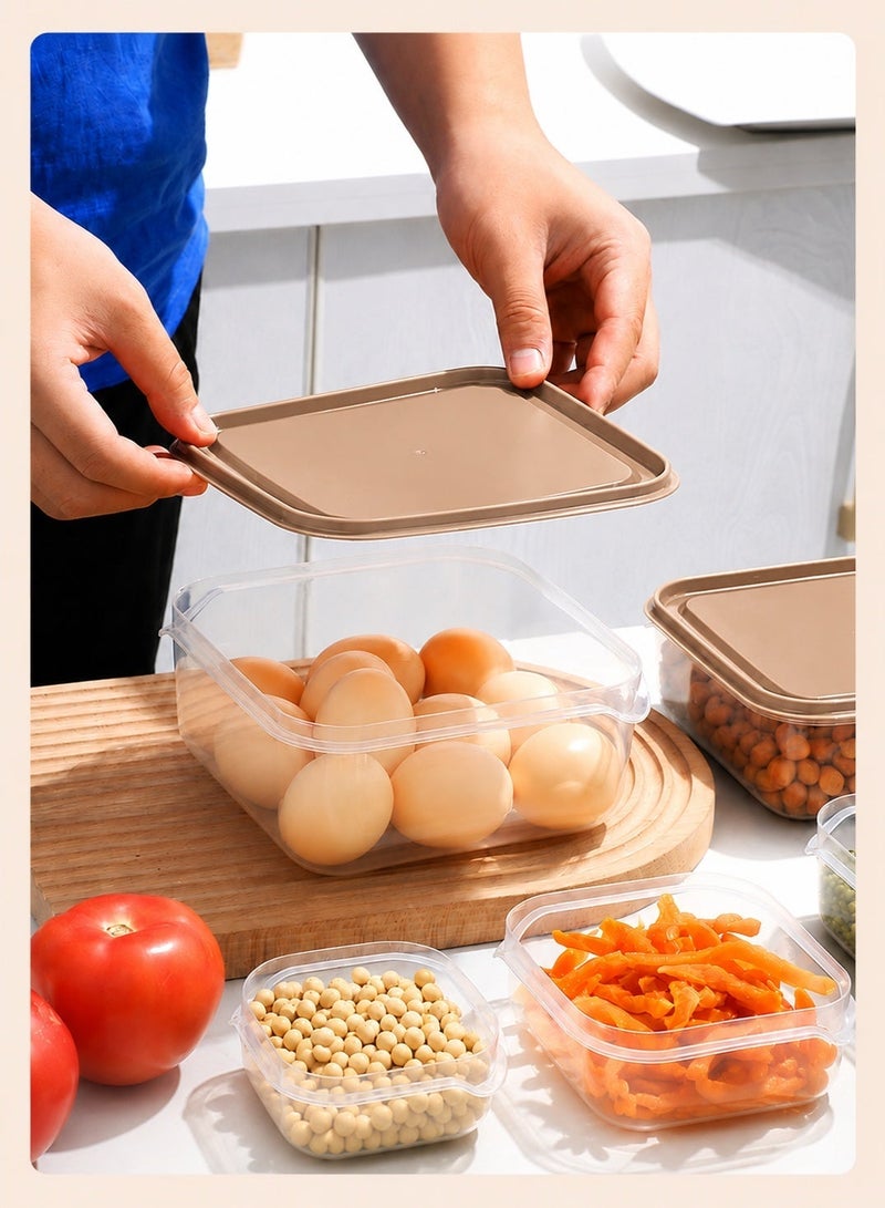 rayze This 17-piece food storage container set features clear plastic storage boxes with camel-colored sealing lids. Suitable for kitchen and refrigerator storage, these containers come in various sizes and are ideal for storing fruits, vegetables, snacks, and grains. - Image 5