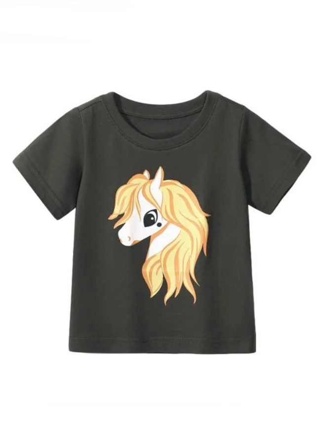 YUNIQEE Charcoal Grey Printed Short Sleeve Crew Neck T-Shirt