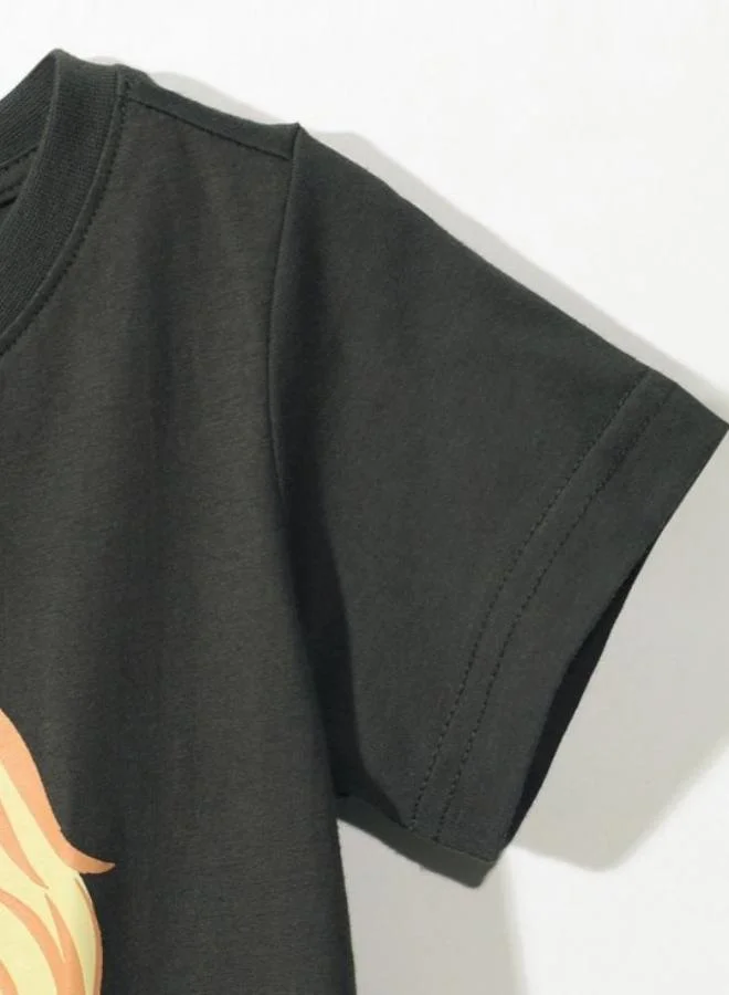 YUNIQEE Charcoal Grey Printed Short Sleeve Crew Neck T-Shirt