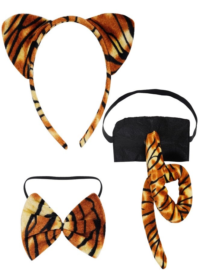 obmwang 3 Pieces Tiger Costume Set Tiger Ears Headband Bow tie and Tail Animal Tiger Accessories for Halloween Dress Up Party - Image 5