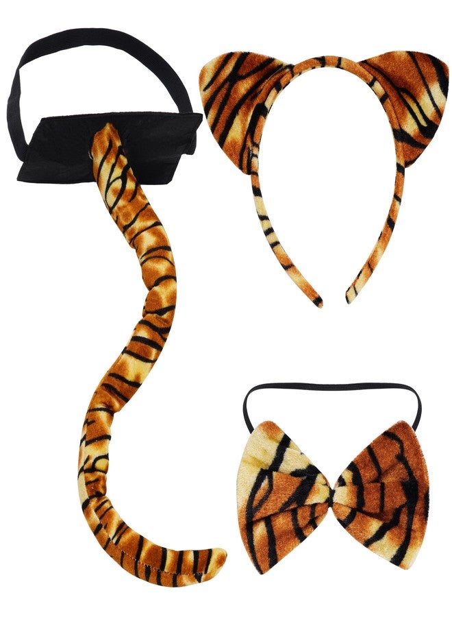 obmwang 3 Pieces Tiger Costume Set Tiger Ears Headband Bow tie and Tail Animal Tiger Accessories for Halloween Dress Up Party - Image 1