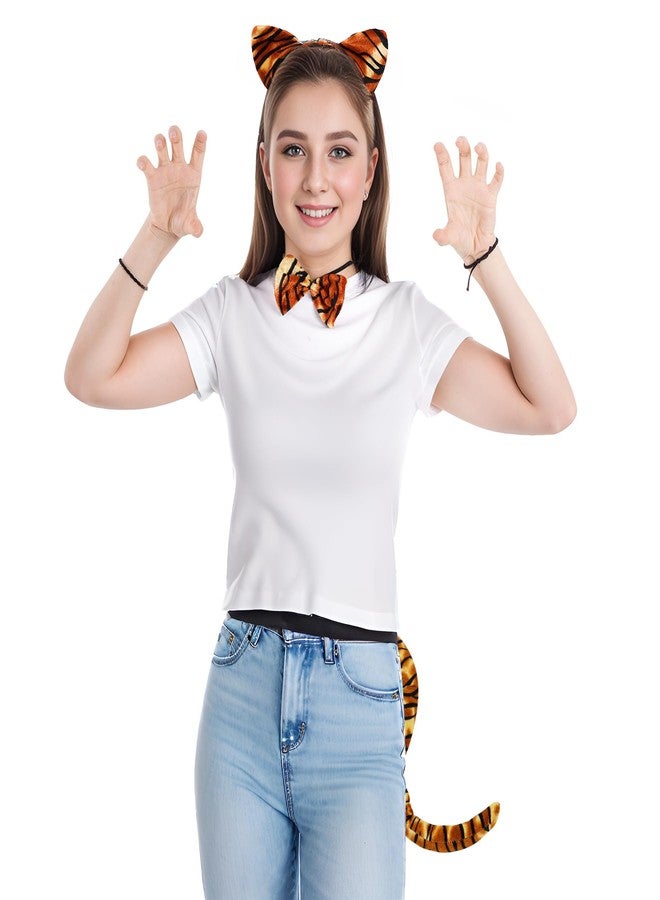 obmwang 3 Pieces Tiger Costume Set Tiger Ears Headband Bow tie and Tail Animal Tiger Accessories for Halloween Dress Up Party - Image 4