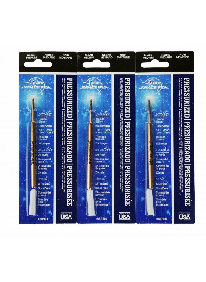 Fisher SPR4 Space Pen Pressurized Ballpoint Ink Refill, Medium Point, Pack of 3, Black Ink