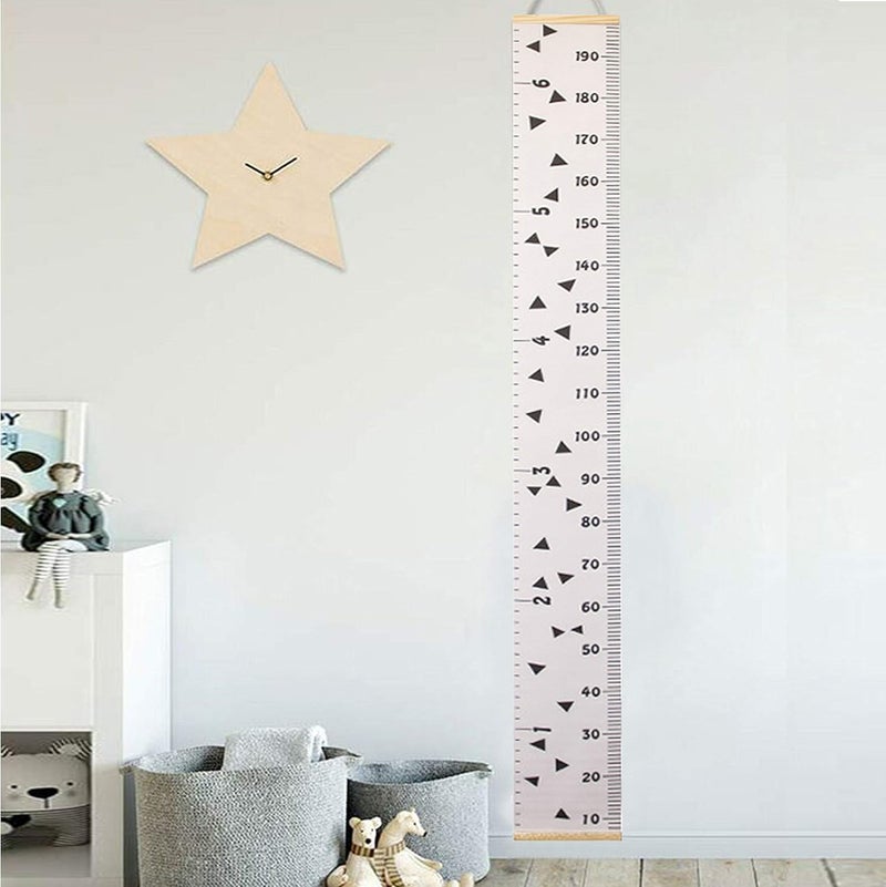 MinoMia Kids Growth Chart, Wood Frame Fabric Canvas Height Measurement Ruler from Baby to Adult for Child's Room Decoration 7.9 x 79in (7.9 x 79in, Triange) - Image 1