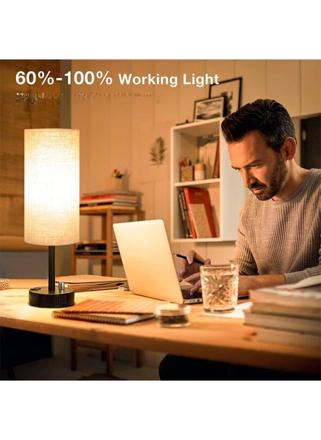 Generic - American Style Small Table Lamp Rotary Switch Dimmable Round Fabric Table Lamp Usbc Port Socket-Light Source Power:American Standard + Special Dimming Bulb-Light Color:White - Image 1