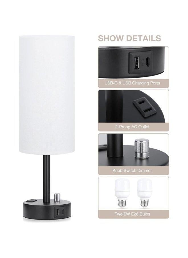 Generic - American Style Small Table Lamp Rotary Switch Dimmable Round Fabric Table Lamp Usbc Port Socket-Light Source Power:American Standard + Special Dimming Bulb-Light Color:White - Image 1