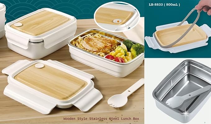 SHOPECOM Wooden Style Bento Lunch Box for Adults Kids Durable BPAFree Dishwasher Safe Lunch Containers for Boys Girls School Office Men - Image 5