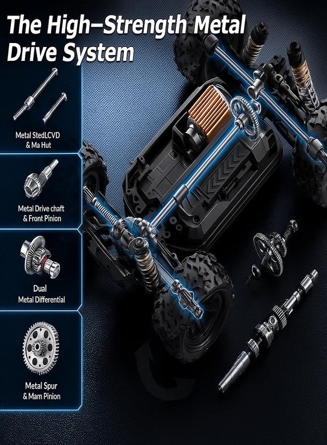 ROZADIO High-Speed Remote Control RC Car, 40+ KM/H 4WD Off-Road RC Truck, Includes Rechargeable 1200mAh Batteries, Aged 8-12. This Makes it an Excellent Gifts Option for Birthdays (Pack of 1) - Image 4