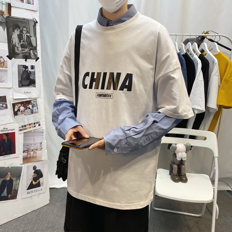 Men's Short-sleeved T-shirt Men's 2023 Summer New Fashion Brand Hong Kong Style Half-sleeved Top Trendy Loose Casual T-shirt - Image 1
