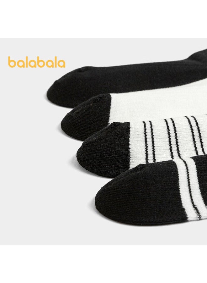 Balabala Socks, Boys' Mid-calf Socks, Girls' Student Socks, Striped Preppy Style, High Elasticity, Non-binding, Four Pairs Pack, 209925172210 - Image 2