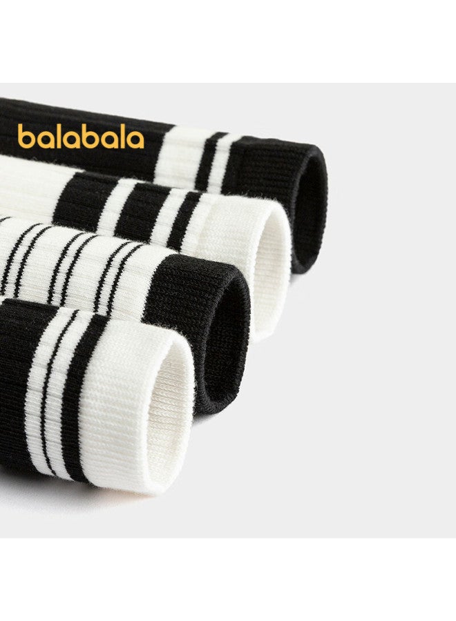 Balabala Socks, Boys' Mid-calf Socks, Girls' Student Socks, Striped Preppy Style, High Elasticity, Non-binding, Four Pairs Pack, 209925172210 - Image 3