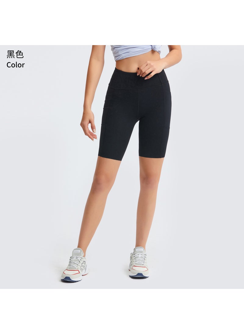 Generic - New Solid Color Yoga Shorts with Side Pockets DK068 Black - Image 1