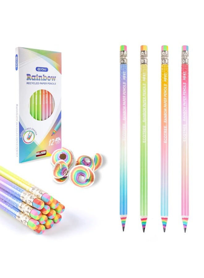 ECOTREE Pencils #2 Pre-sharpened Pencils Number 2 Pencil Cute Rainbow Pencil for Kids, School Supplies, 12 Pack - Image 1