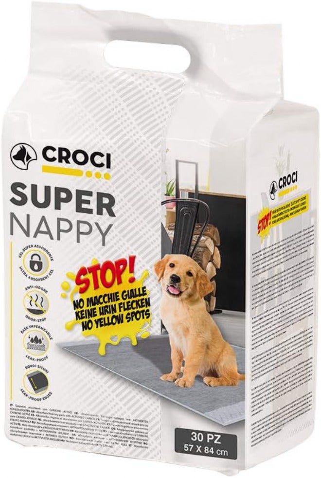 Croci مناديل صحية Croci Super Absorbing مزودة بكربون نشط للكلاب، مقاس 84x57 سم، عدد 30 قطعة. - Image 1