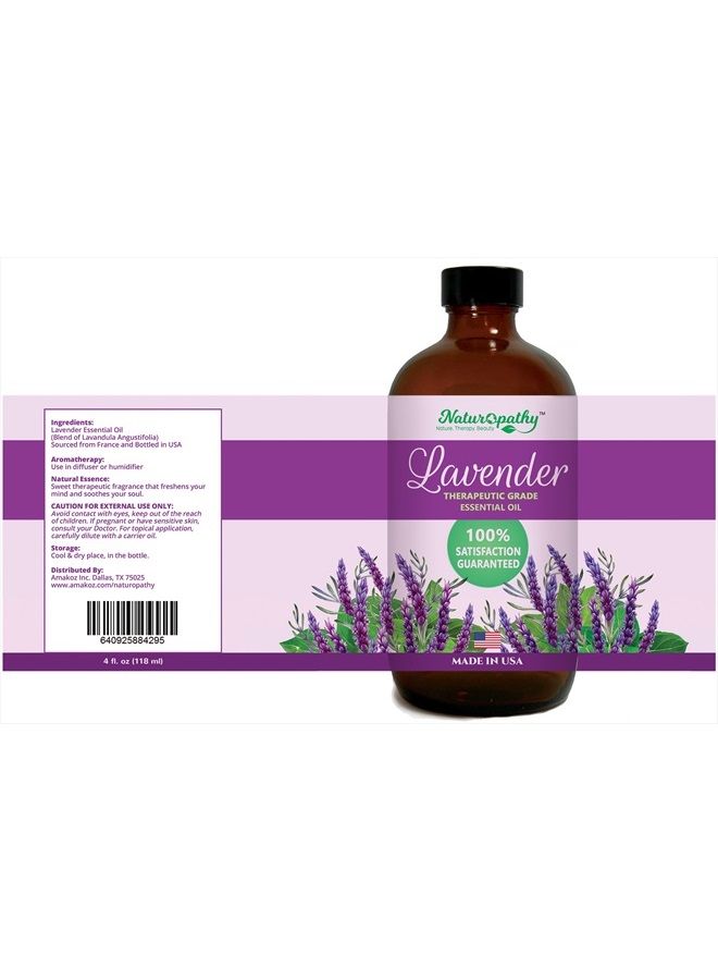 NATUROPATHY NATURE. THERAPY. BEAUTY Naturopathy Lavender Essential Oil, 100% Natural Therapeutic Grade, Premium Quality Lavender Oil, 4 fl. Oz - Perfect for Aromatherapy and Relaxation  - Image 3