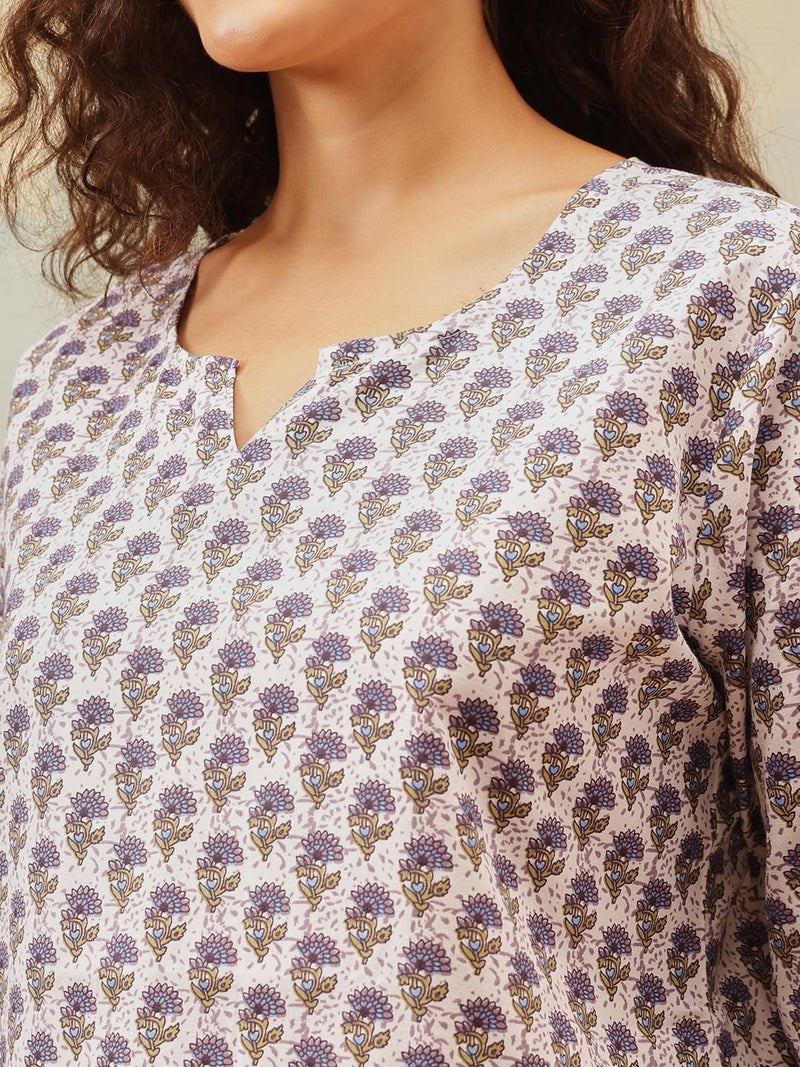 Clovia Women's Cotton Pretty Florals Top & Pyjama (LS0514P08_Blue & White_L) - Image 5