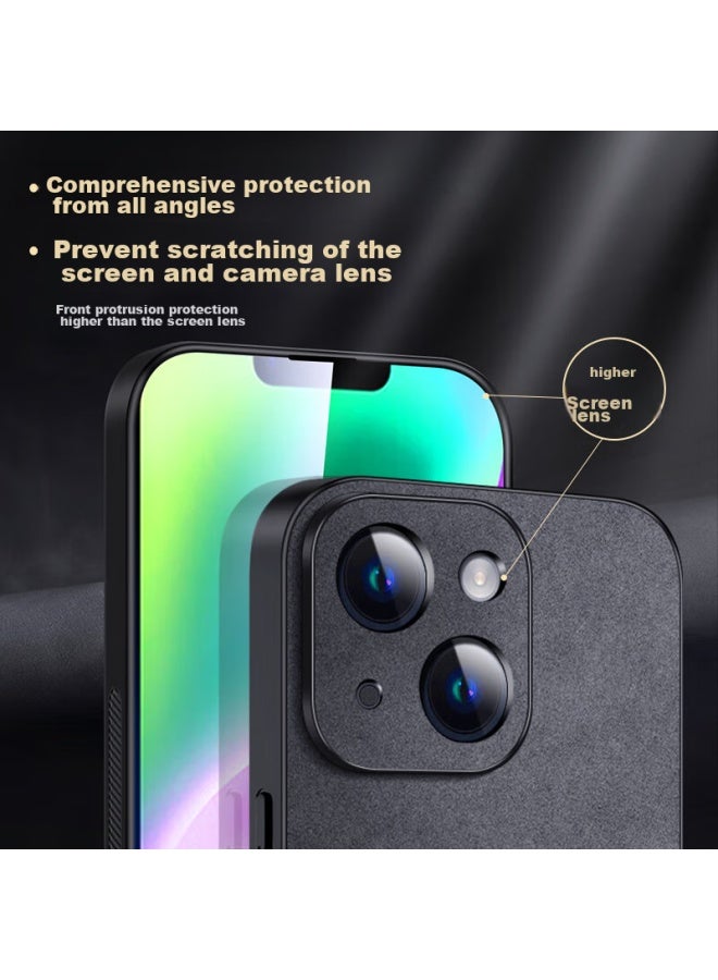 Shangsu Iphone 14 Case, Apple 14 Protective Cover, Shockproof, Full Lens Protection, Soft Shell, Simple Luxury, Lambskin Silicone, Fourteenth Outer Case, Women's And Men's Leather Cover, Gray - Image 4