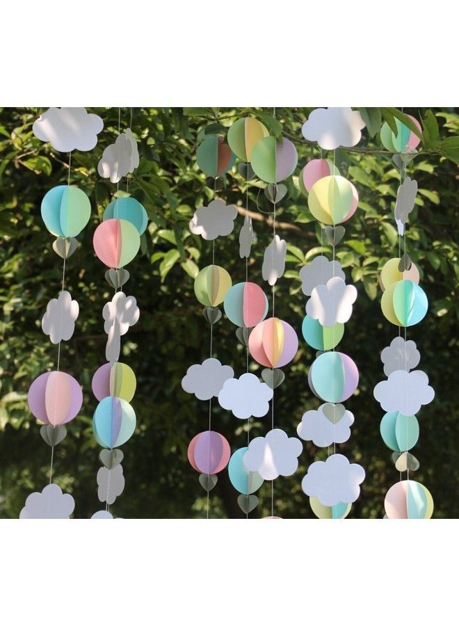 Mybbshower Pastel 3D Clouds Hot Air Balloons Garland Birthday Party Home Nursery Room Decorations Up Up And Away Photo Prop 5 Pcs - Image 3