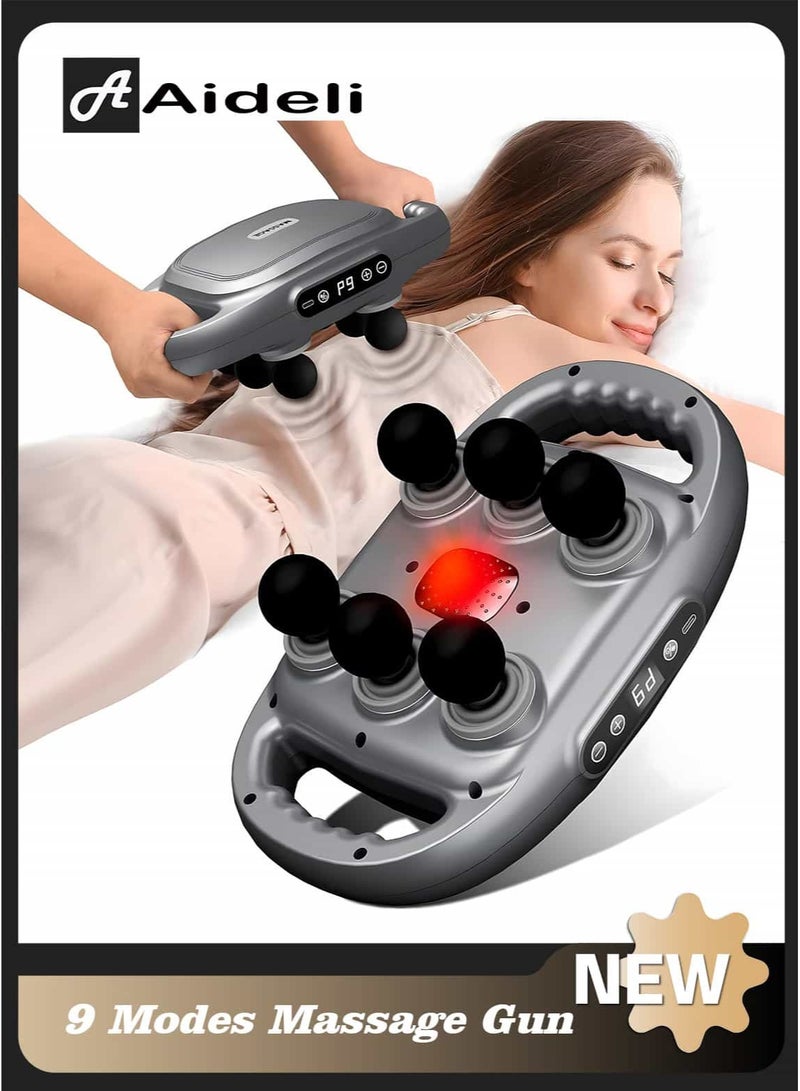 Aideli Massage Gun, 9 Speeds & 9 Modes Deep Tissue Muscle Massager with Heat & Red Light, 6 Heads, 20mm Deep Percussion, 10-Min Timer, Full Body Pain Relief - Image 1