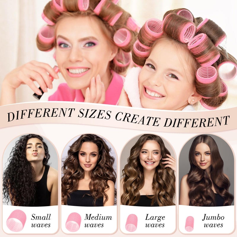 Obeoby 4 Sizes Rollers Hair Curlers for Women, 38 Pcs Set Hair Rollers Heatless 25mm 36mm 48mm 60mm Self Grip Hair Rollers with Clips, Curlers for Long Short Thick Thin Hair Bangs, Pink - Image 3