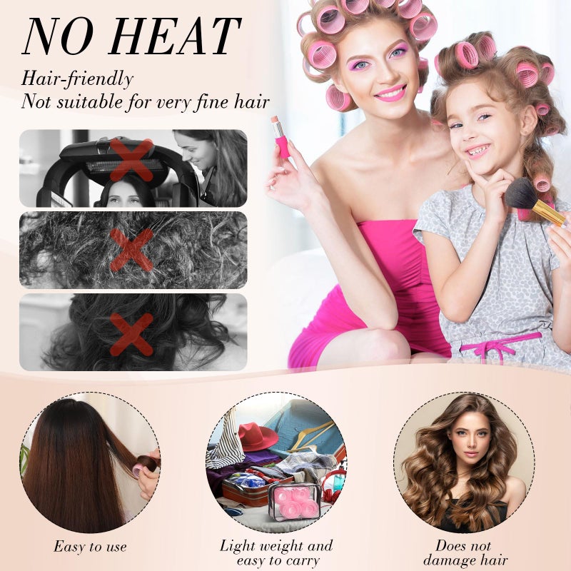 Obeoby 4 Sizes Rollers Hair Curlers for Women, 38 Pcs Set Hair Rollers Heatless 25mm 36mm 48mm 60mm Self Grip Hair Rollers with Clips, Curlers for Long Short Thick Thin Hair Bangs, Pink - Image 5