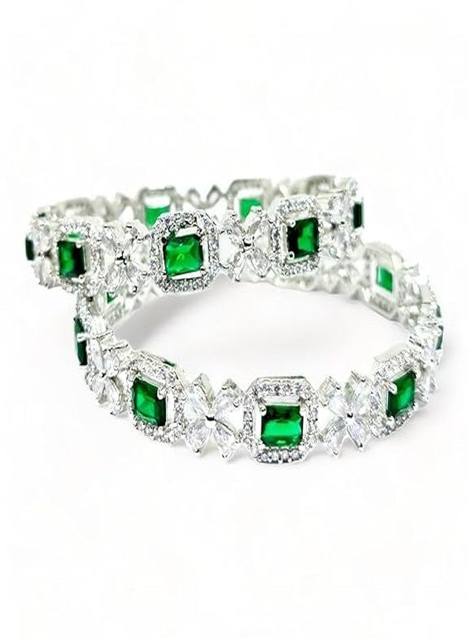 DENICRAAS AMERICAN DIAMOND 4LEAF GREEN BANGLES FOR WOMEN & GIRLS (2.6) - Image 3