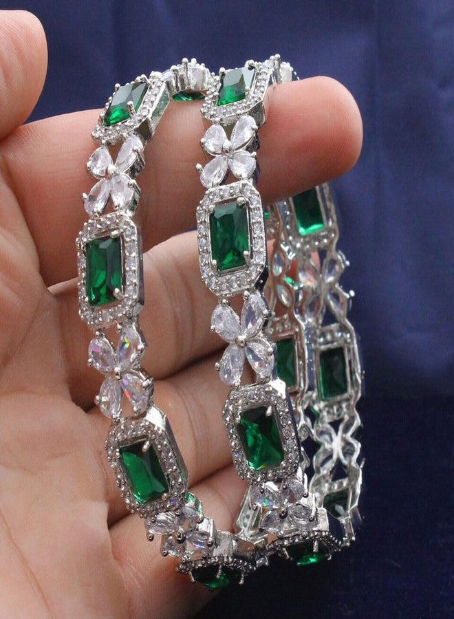 DENICRAAS AMERICAN DIAMOND 4LEAF GREEN BANGLES FOR WOMEN & GIRLS (2.6) - Image 2