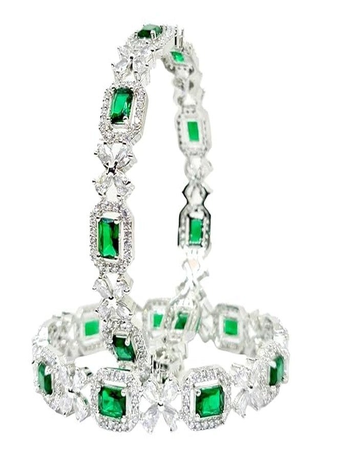 DENICRAAS AMERICAN DIAMOND 4LEAF GREEN BANGLES FOR WOMEN & GIRLS (2.6) - Image 1