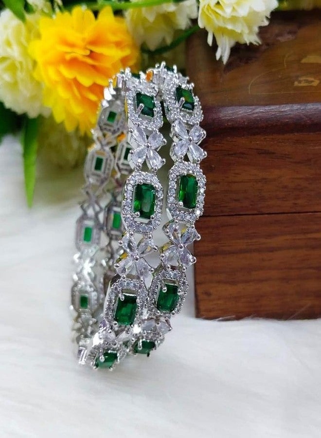 DENICRAAS AMERICAN DIAMOND 4LEAF GREEN BANGLES FOR WOMEN & GIRLS (2.6) - Image 4