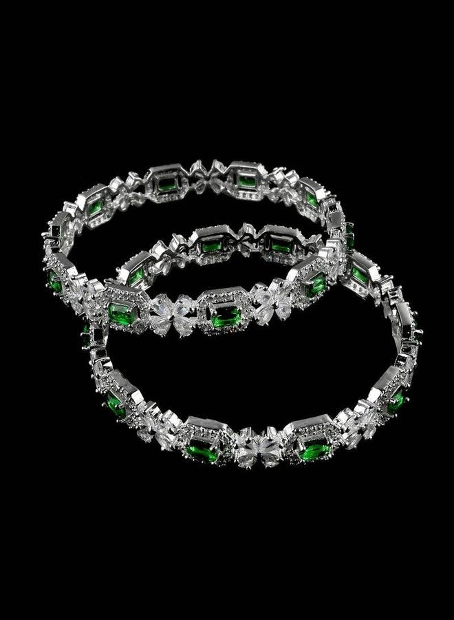 DENICRAAS AMERICAN DIAMOND 4LEAF GREEN BANGLES FOR WOMEN & GIRLS (2.6) - Image 5