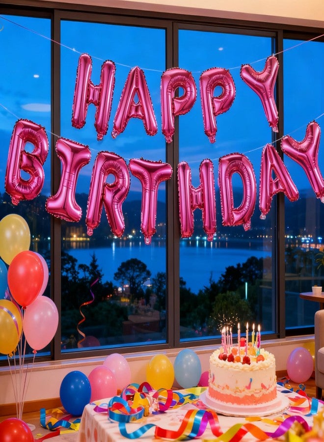 K.E.J. Hot Pink Happy Birthday Balloon Banner Kit - 16 Inch Foil Letters Balloons Hot Pink Birthday Decor for Men, Women Adults,Reusable Mylar Balloons,Birthday Party Sign, Birthday Decorations Supplies - Image 5