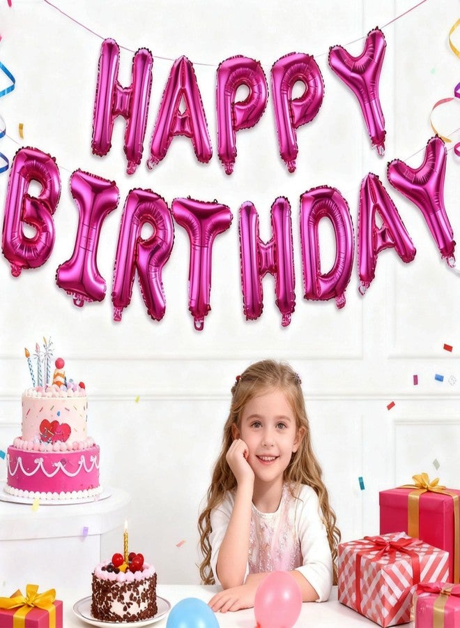K.E.J. Hot Pink Happy Birthday Balloon Banner Kit - 16 Inch Foil Letters Balloons Hot Pink Birthday Decor for Men, Women Adults,Reusable Mylar Balloons,Birthday Party Sign, Birthday Decorations Supplies - Image 3